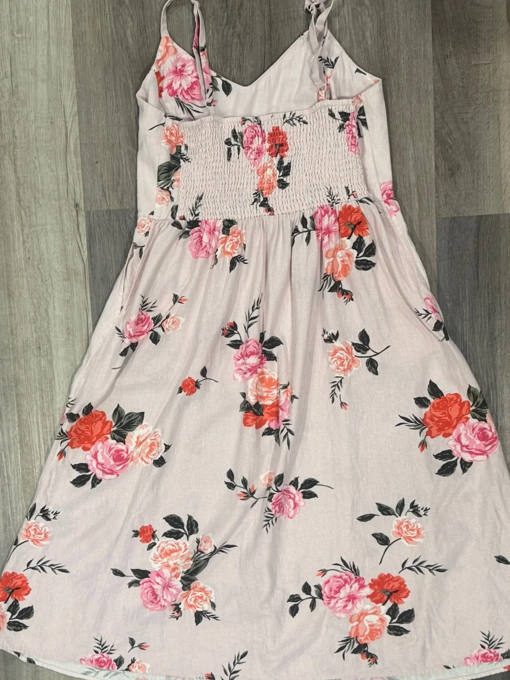 Old Navy Light Pink Floral Linen Spaghetti Strap Dress